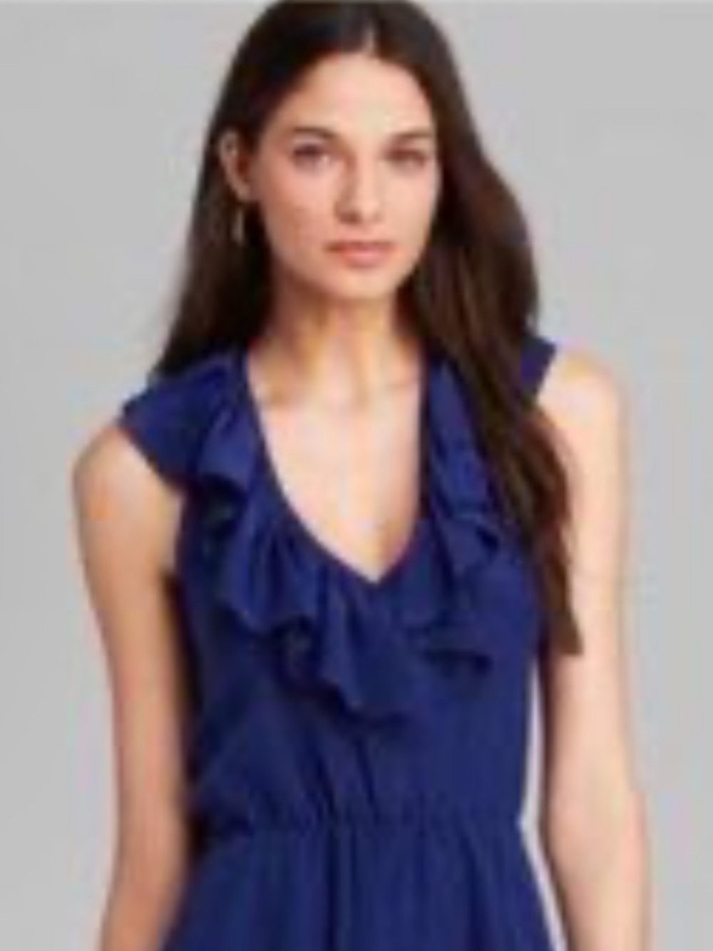 Adore Me Navy Sleeveless V-Neck Ruffle Top with flattering accentuated waist
